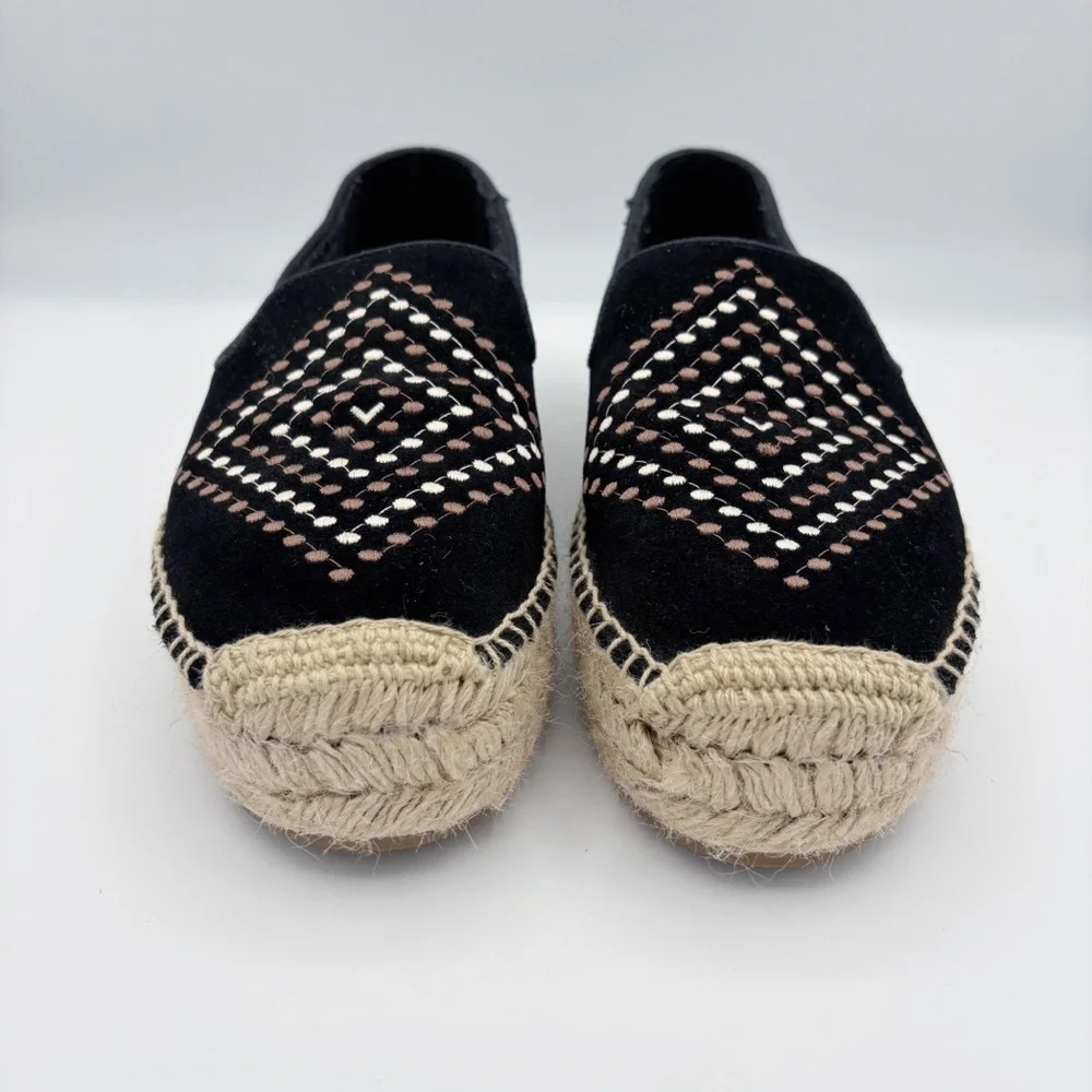 Jack Rogers Black Suede Embroidered Espadrilles Sz 7.5 Summer Classic